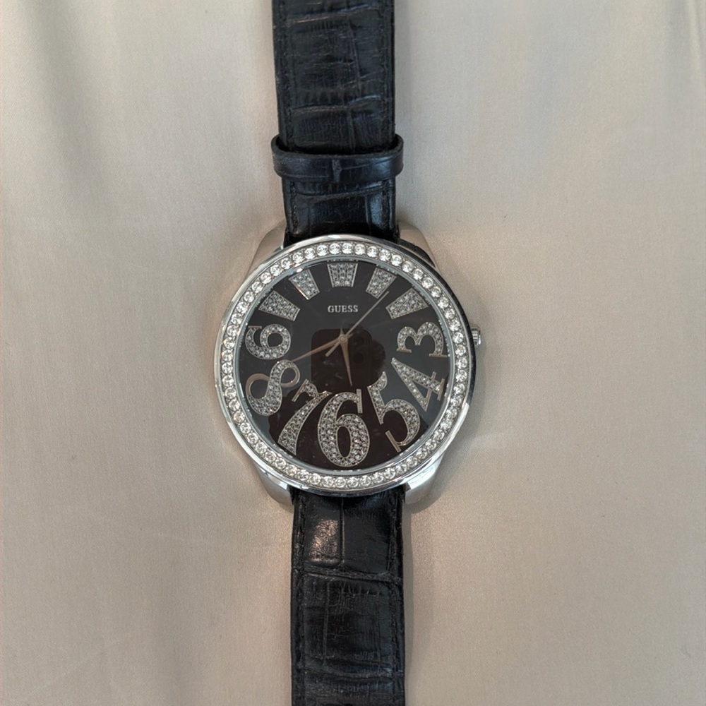 Guess black leather band watch